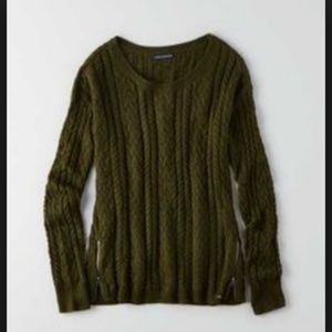 American Eagle Olive Zipper Cable Knit Sweater